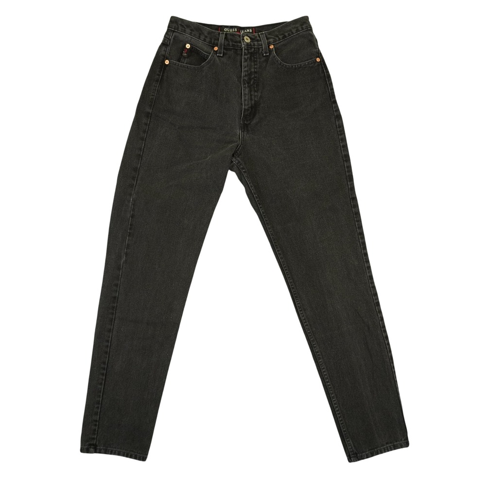 Vintage 90s Guess Jeans Black Denim Women 31 (29x31) High Rise Tapered Leg USA